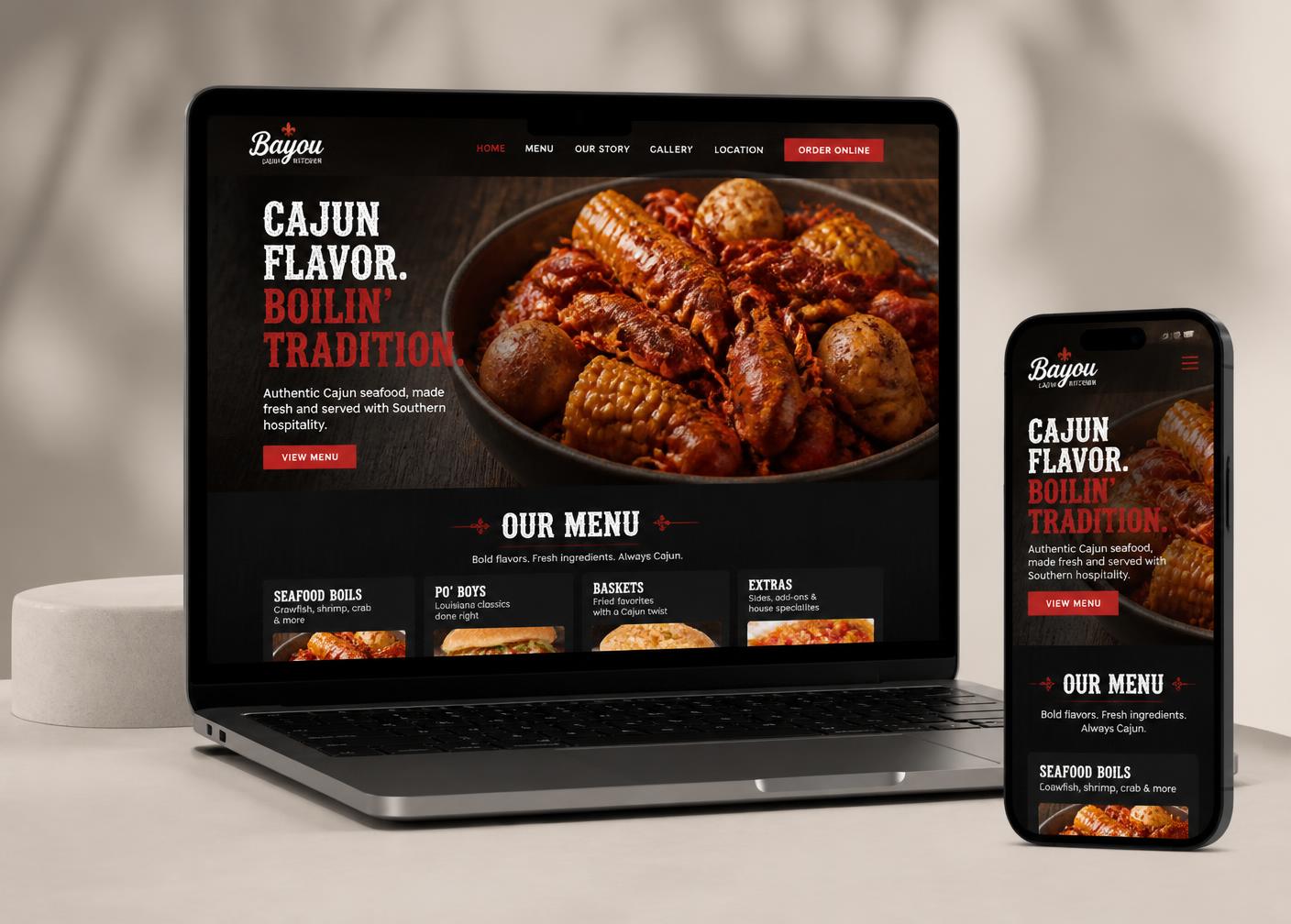 The Crawdaddy's LLC website shown on a laptop and a phone